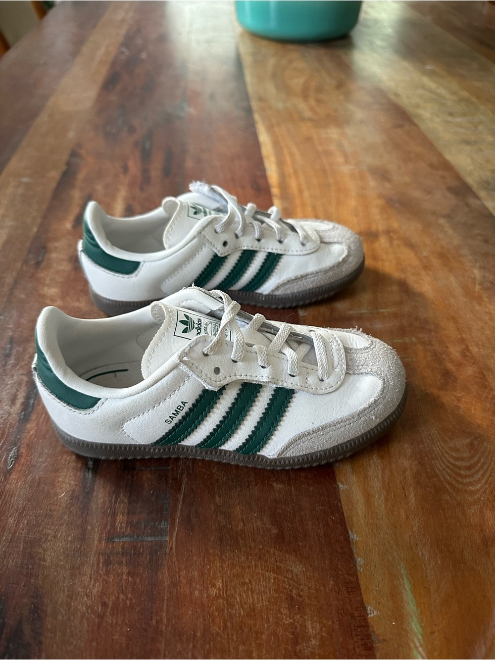 adidas Kids Samba Sneakers in White and Green